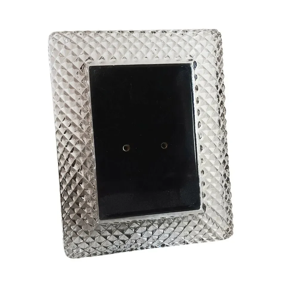 VTG Miniature Crystal Glass Photo Frame  Diamond Pattern 3.5x4.25 For Photo 2x3